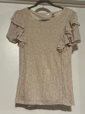 🌸Kaktus Cream Lace Ruffle Sleeve Blouse